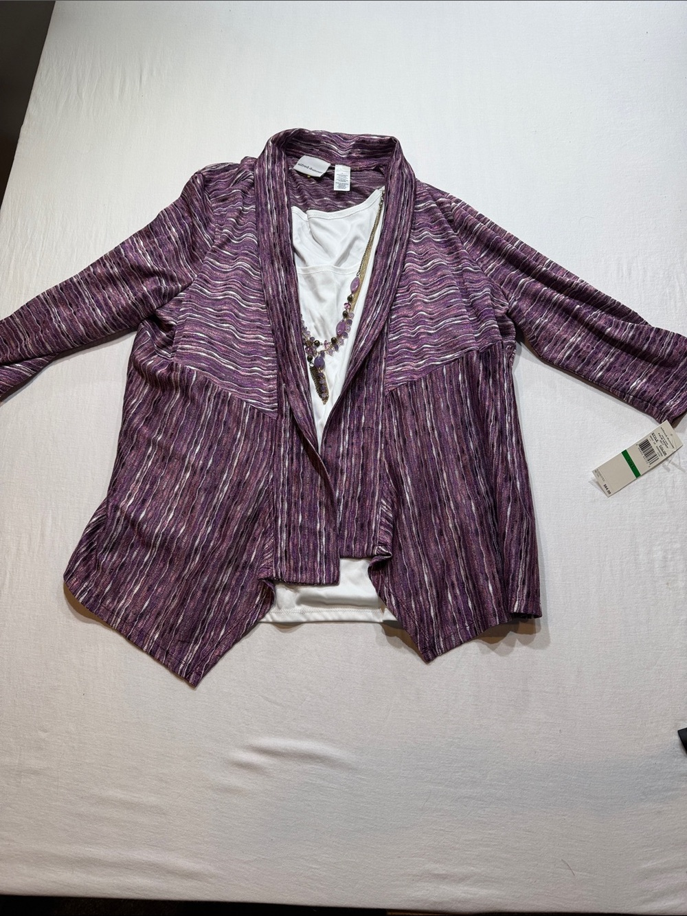 Alfred Dunner Plum and White Marled Open-Front Cardigan NWT